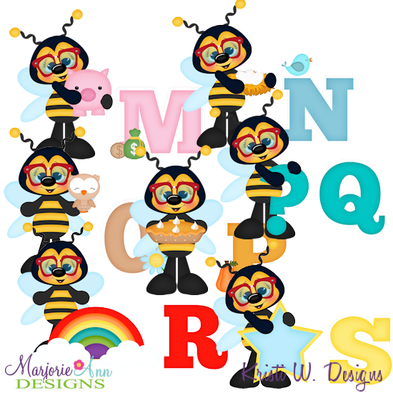 Busy Bees Alphaet M-S SVG Cutting Files + Clipart - Click Image to Close